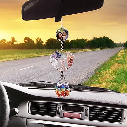 Miniatura 2 de Personalized Master Foto Adornos de coche Colgantes Árbol de la Vida Adornos Corazón Cristal Atrapasueños Atrapasueños Alambre envuelto Chakra Car