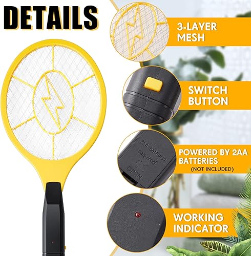 Miniatura 3 de 4 piezas de 17.3 pulgadas matamoscas eléctrica matamosquitos 1500 voltios matamoscas electrónico matamoscas de mano matamoscas tenis, mosquitos,