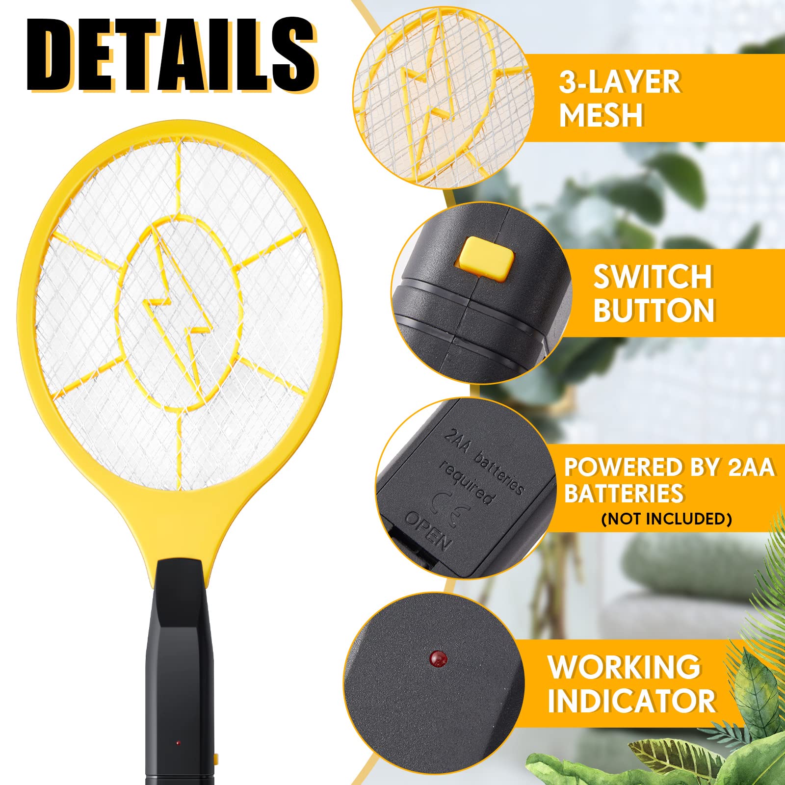 Qualirey Raqueta Electrica Zapper Zanzariere 1500 V Racchetta 43,9 cm Zanzariera Elettronica Swatter Palmare Killer Tennis Zanzara Racchetta per esterni e interni