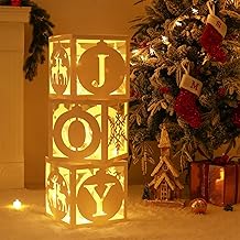 Light Up Christmas Decorations Indoor - 3pcs White Hollow-Out Paper Joy Boxes with Warm Light String, Holiday Fireplace Christmas Decorations for Home