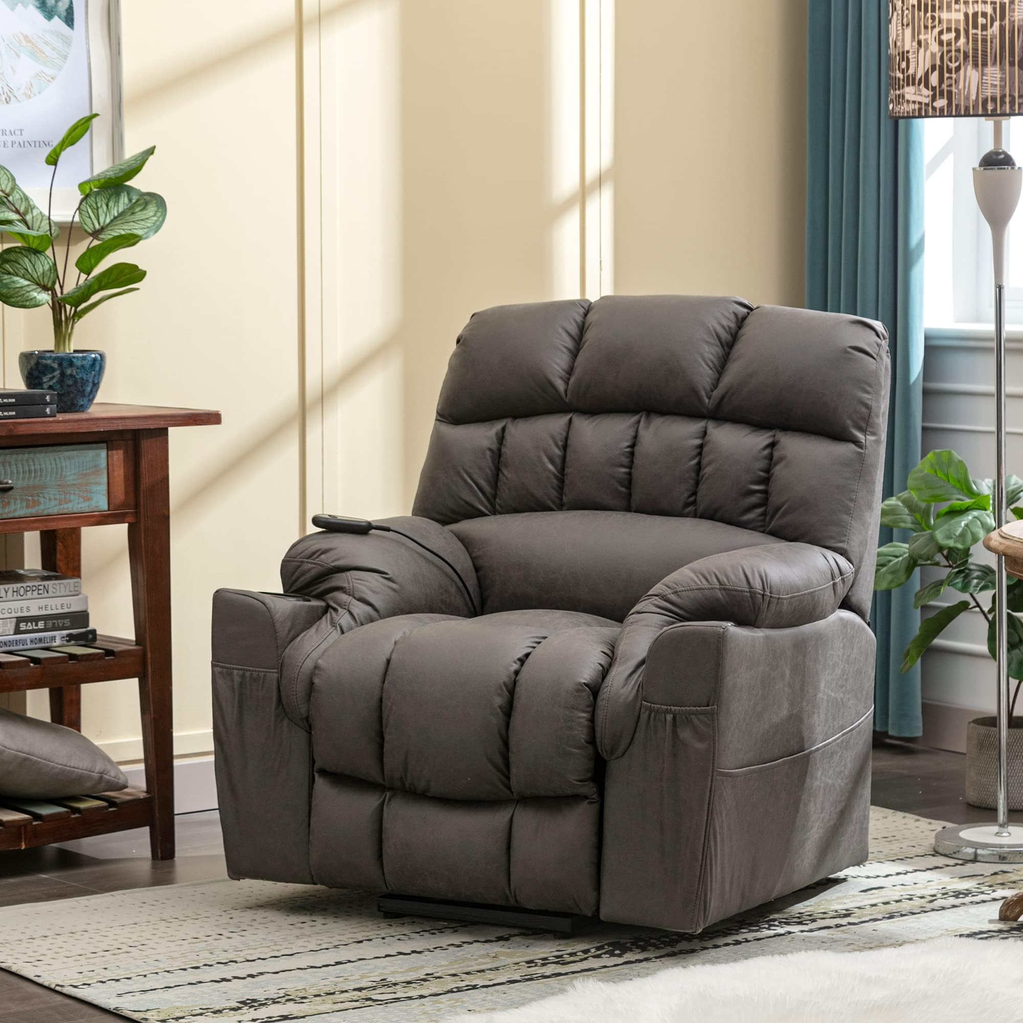 LTGB Electric Power Lift Recliner Chair Massage Chair for Elderly, Lounge Single Sofa Seat Living Room Lounge Recliners, Large Recliner Chairs Sofa with 2 Cup HoldersใUK Fast Deliveryใ (Gray)