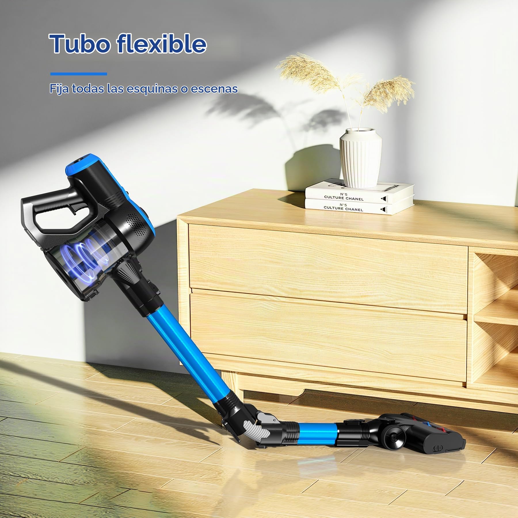 VEGREM Aspiradora Sin Cable 25KPA, Aspirador Escoba Sin Cable 160W con 2 Modos, Escoba Aspiradora Sin Cable con Varilla Plegable 180°, Luces LED, Easy-Stand, 40 Minutos de duración