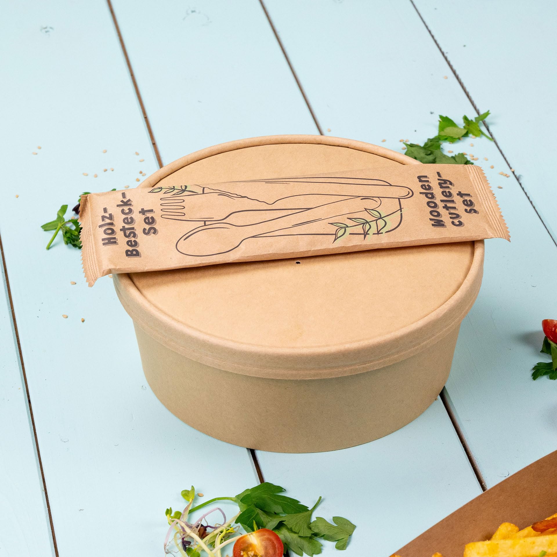 BIOZOYG Besteckset 250 Stück Holzbesteck - Holzgabel, Messer, Löffel & Teelöffel - Einwegbesteck für kalte und warme Speisen - Party Besteck - FSC Zertifiziert, für Mahlzeiten im Freien