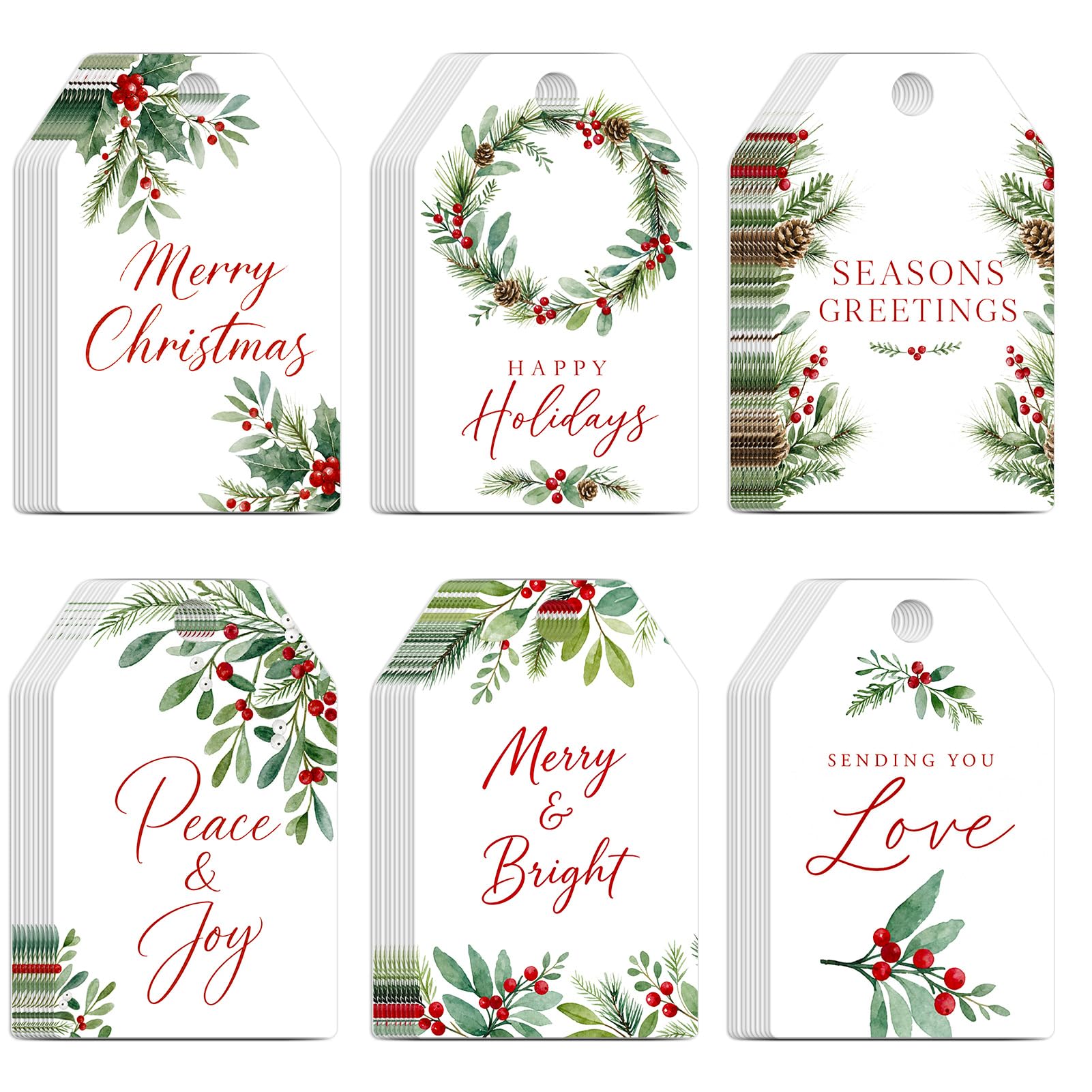 Konsait Christmas Tags, 60 Pack Greenery & Red Berry Holiday Gift Tags — image 1