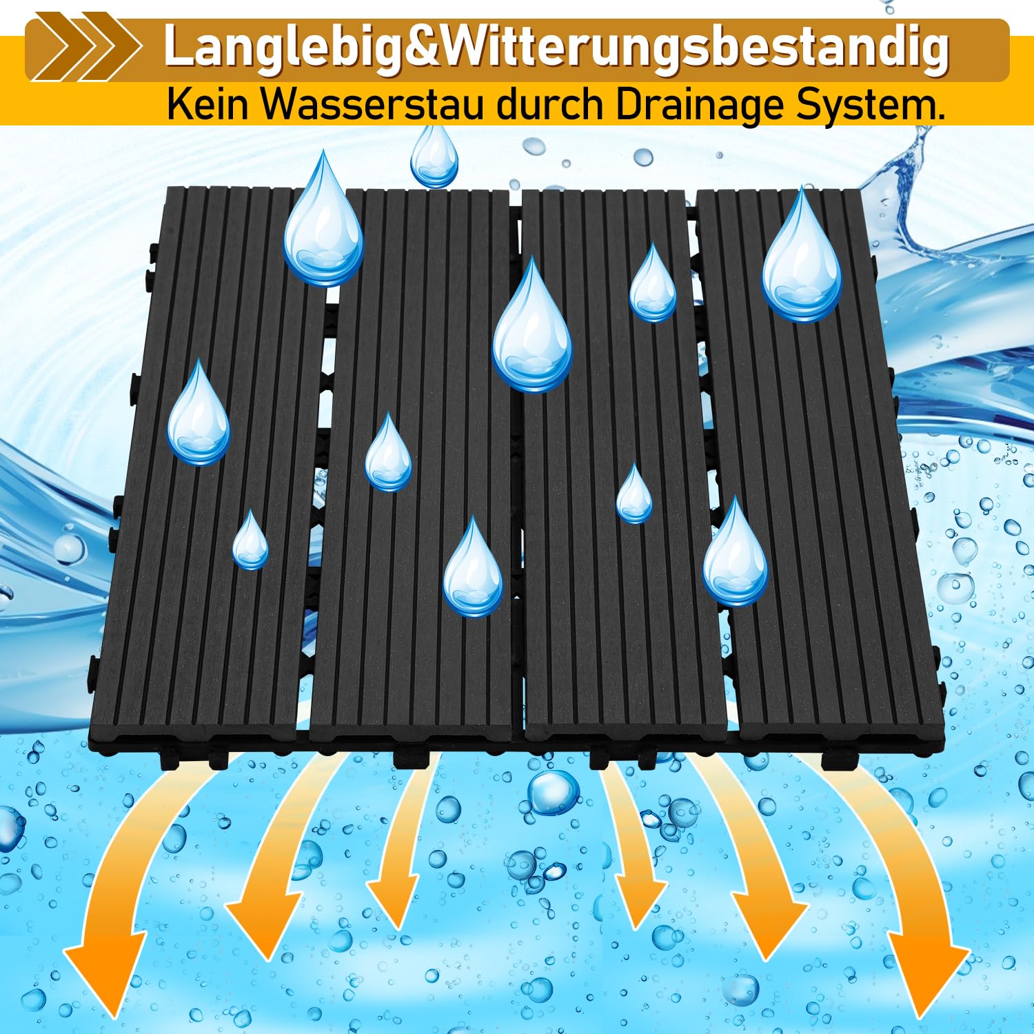Gimisgu Płytki WPC 30 x 30 cm, płytki tarasowe WPC wykładzina podłogowa, płytki na klik, odporne na warunki atmosferyczne, z funkcją drenażu, deski tarasowe na balkon, taras, 66 szt./6 m², antracytowe