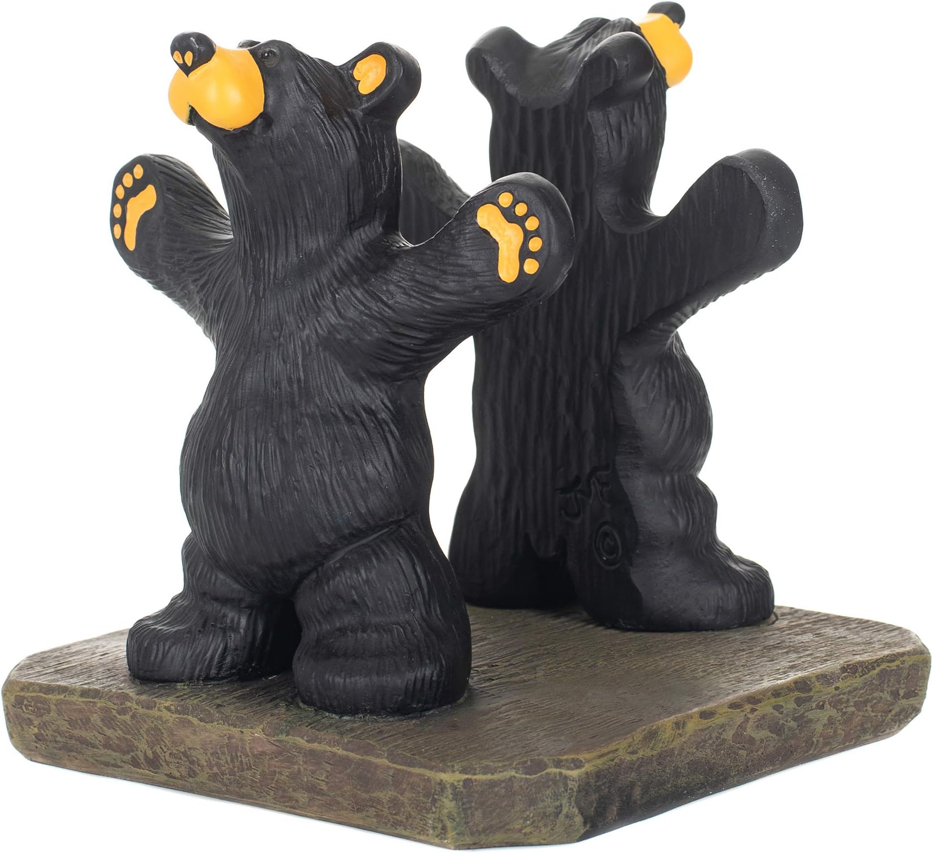 Joe and Roscoe Bears Classic Black 7 x 6 Hand-Cast Resin Stone Napkin Holder