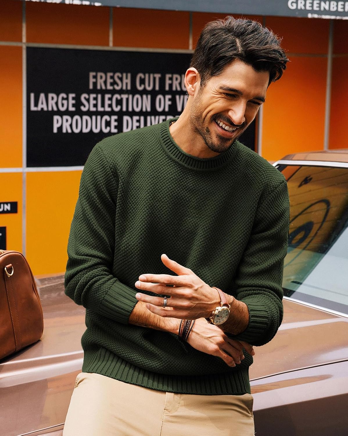 PJ PAUL JONES Mens Sweater Waffle Knit Crewneck Sweater Textured Long Sleeve Pullover - Image 3