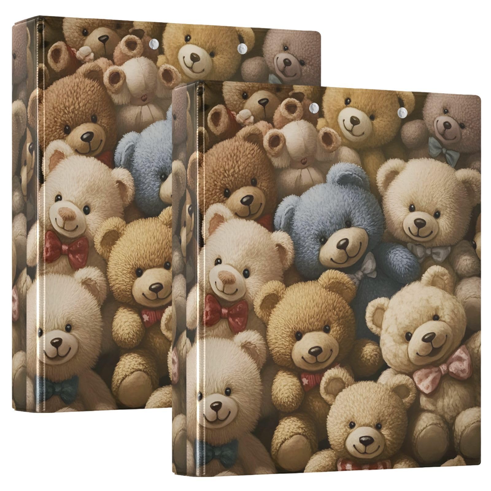 Raccoglitore a 3 anelli con 3 anelli a forma di orso in stile cartone animato, flessibile, con tasche, per scuola, università, ufficio