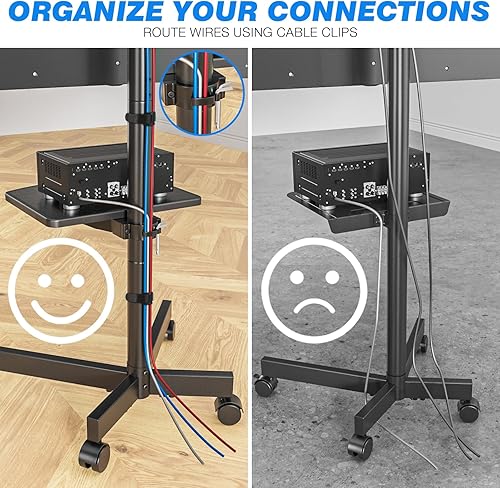 Miniatura 6 de Rfiver Carrito de TV móvil para televisores de pantalla plana LCD LED de 23 a 60 pulgadas de hasta 88 libras, altura ajustable, estante rodante con