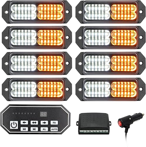 Miniatura 8 de Luz estroboscópica ámbar y blanca de 24 LED para vehículos, luz LED a la parrilla de montaje en superficie, 20 modos de flash, luz estroboscópica