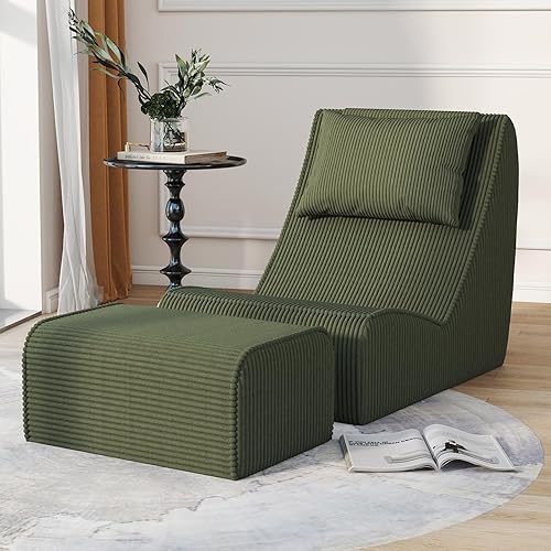 Miniatura 13 de Puf gigante para adultos, tumbona de pana con soporte inigualable para la espalda, almohada cervical desmontable, cómoda otomana y funda lavable