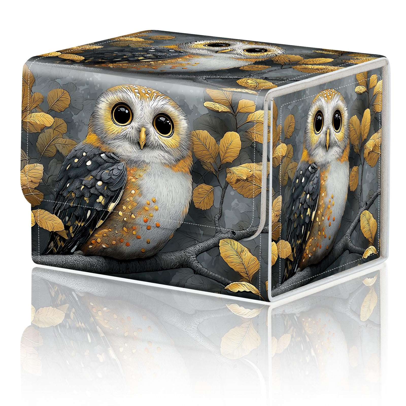 Card Game Storage Box for TCG Deck Box MTG Card Box Organizer Trading Card Case Commander Deck Box TCG Card Storage Box Magnetic Closure Creative Pattern Up to 200 Cards, Cute Owl And Golden Leaves โ image 1