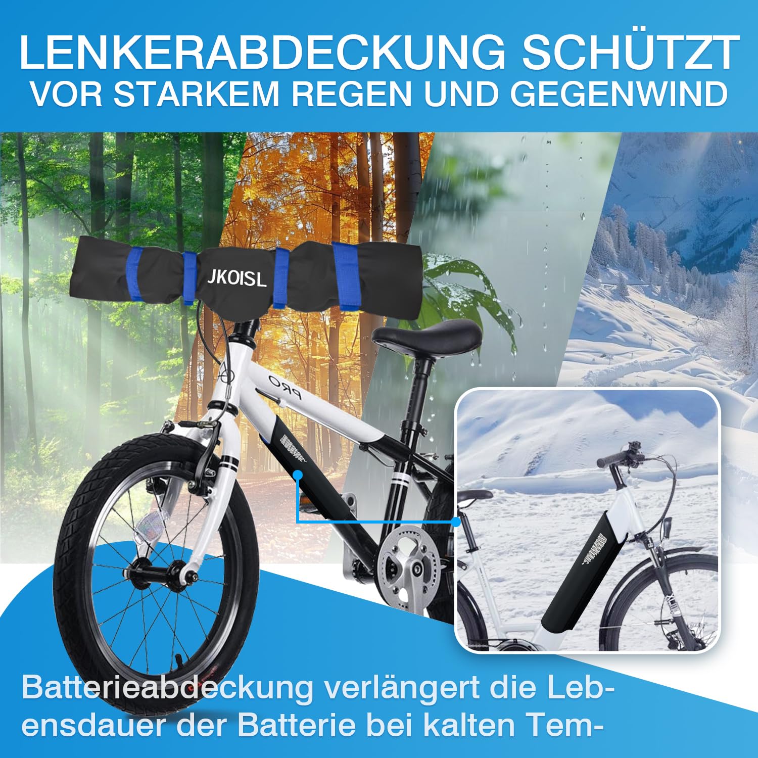 Osłona akumulatora roweru elektrycznego [dla ram o obwodzie 32-40 cm] + osłona kierownicy roweru elektrycznego, 2-częściowy zestaw ochronny do transportu roweru elektrycznego JKOISL