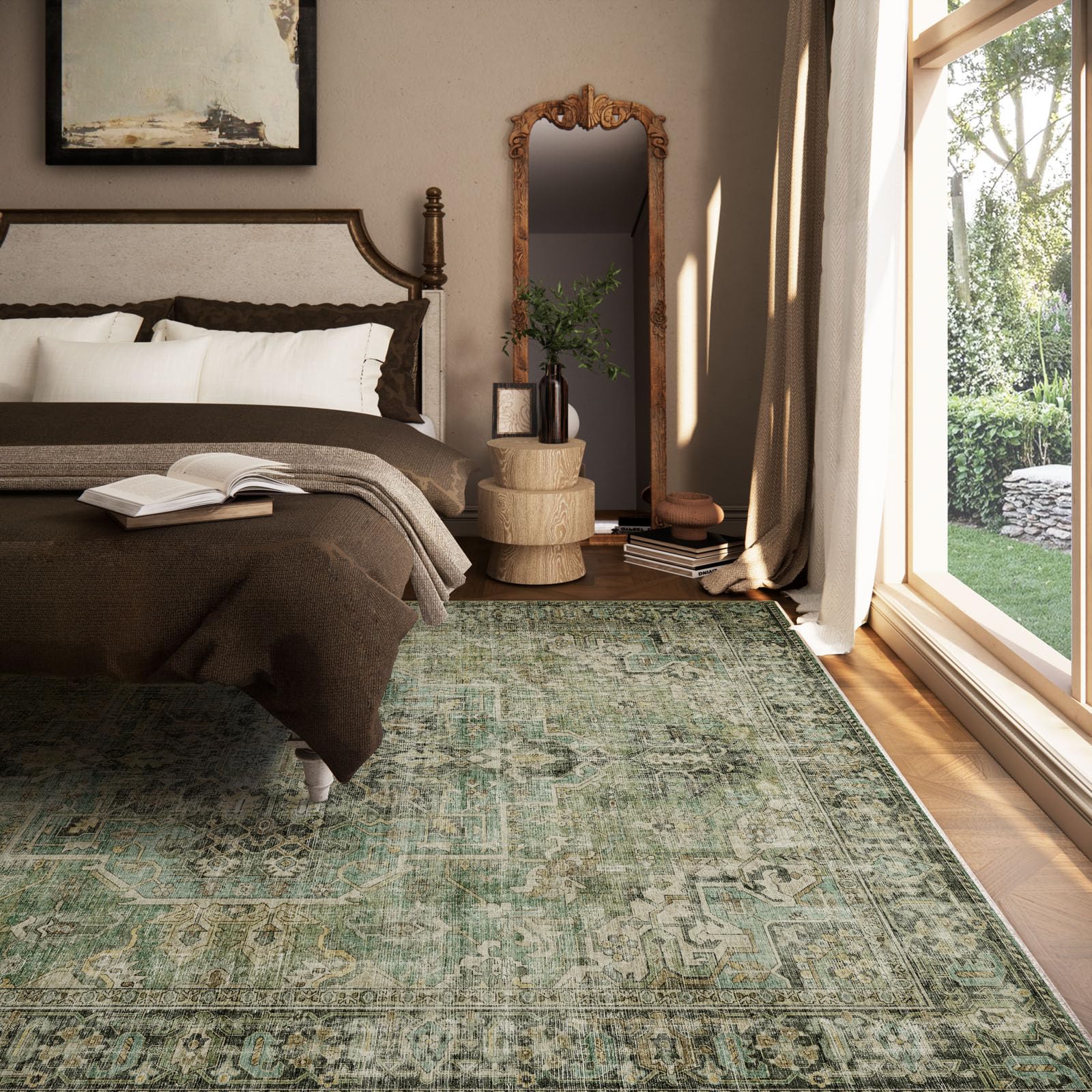 6x9 Area Rugs for Living Room: Washable Bedroom Rug Boho Vintage Rugs Stain Resistant Non Slip Low Pile Soft Lightweight Carpet for Kitchen Dining Room Farmhouse Nursery Kids Room - 3