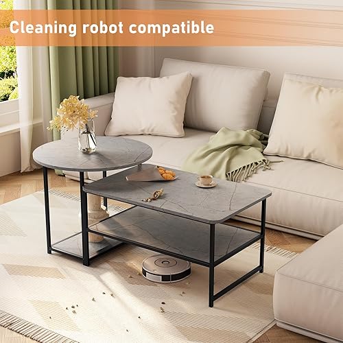 Miniatura 11 de WOHOMO Mesa auxiliar, mesas de centro modernas negras para sala de estar, juego de mesa central pequeña desmontable con almacenamiento, mármol negro