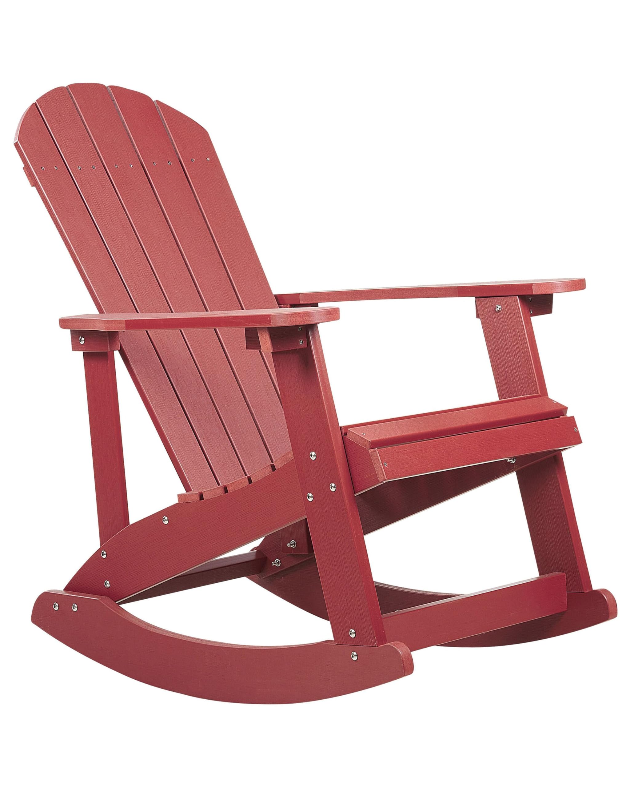 Beliani Silla Mecedora roja de Madera sintética Resistente a la Intemperie Estilo Moderno Adirondack