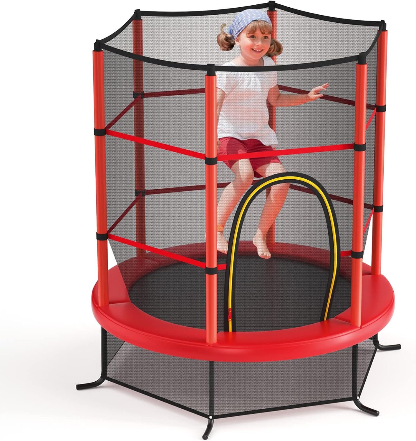 55” Toddler Trampoline, Indoor Trampoline for Kids, ASTM Approved Small Trampoline with Safety Enclosure Net & Double-Sided Zipper, Ideal Gift for Boys and Girls