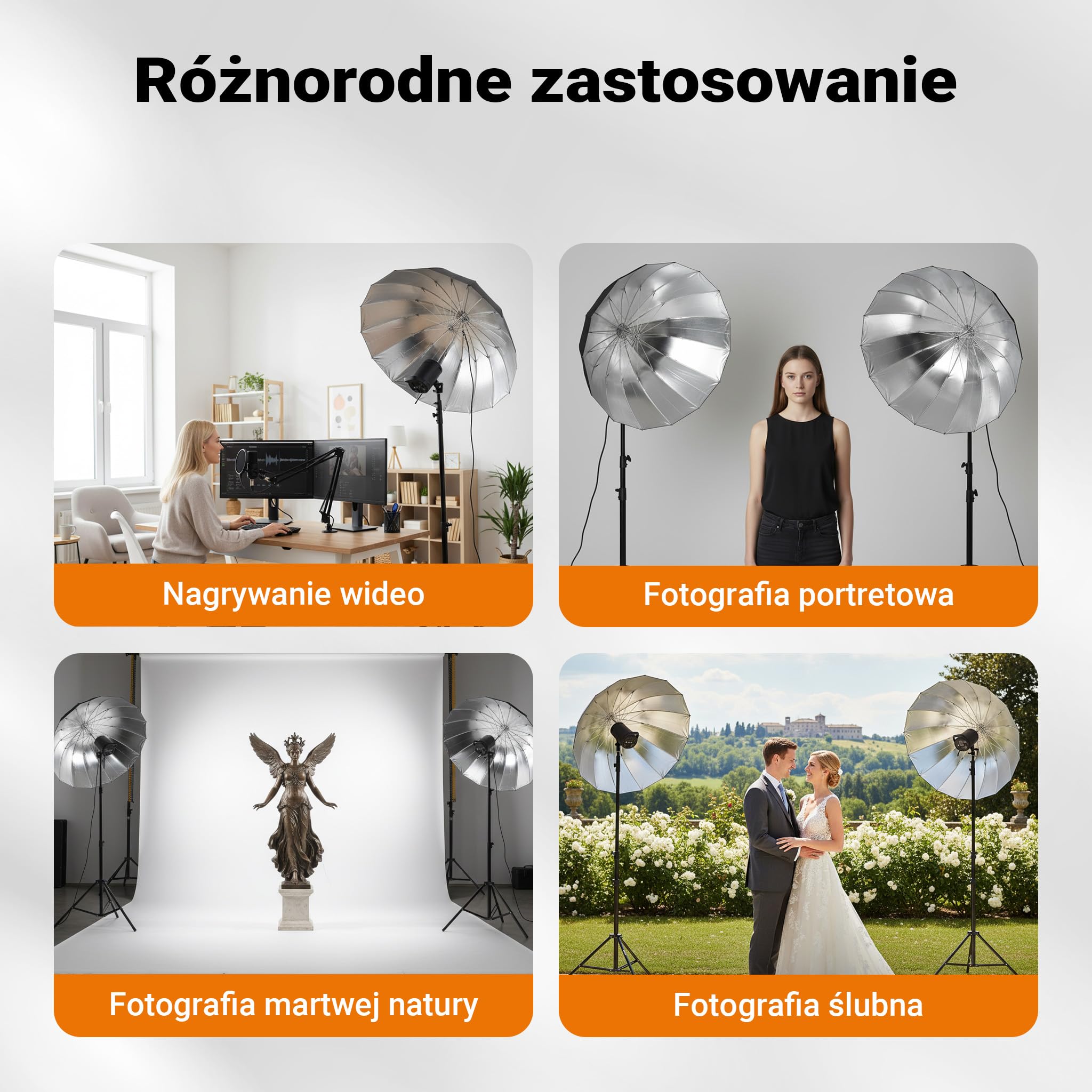 Walimex pro Parasolka refleksyjna paraboliczna czarno-srebrna Ø 105 cm do ukierunkowania światła
