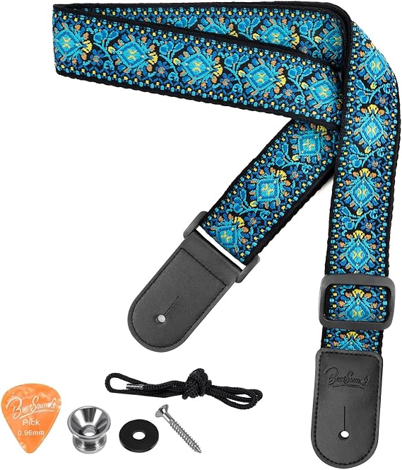 BestSounds Ukulele Strap, Jacquard Weave Adjustable Uke Mandolin Shoulder Straps for Adult & Kids, Ukulele Button Accessories (Teal Blue)