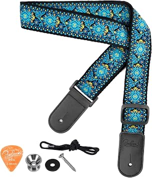 BestSounds Ukulele Strap, Jacquard Weave Adjustable Uke Mandolin Shoulder Straps for Adult & Kids, Ukulele Button Accessories Teal Blue
