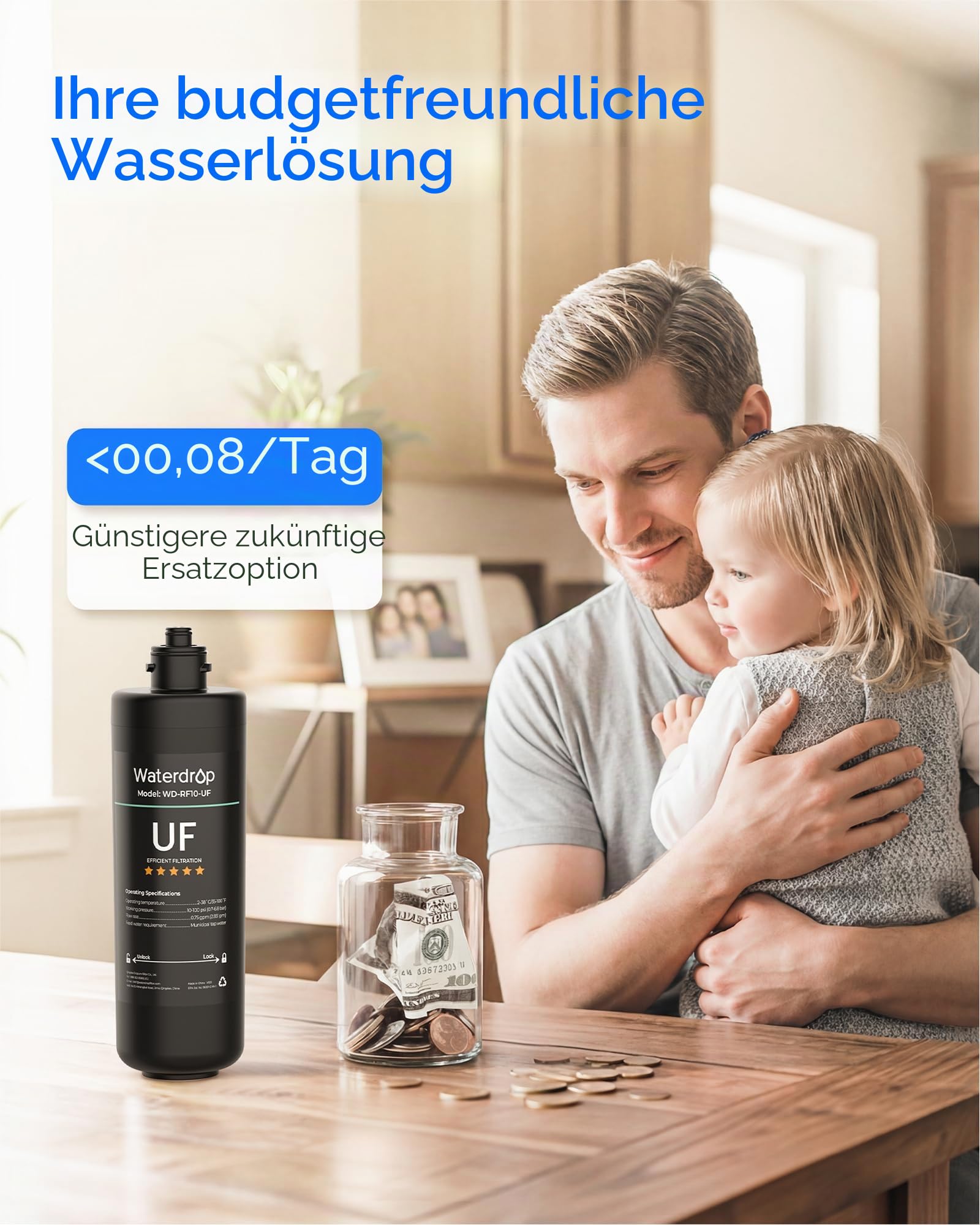 Waterdrop RF10-UF Ersatz-Filterschutzkappe 0,01 Mikron für Untertischwasserfilter 10UA/10UA-UF/10UB/10UB-UF, reduziert Blei, Chlor, schlechten Geschmack und Gerüche