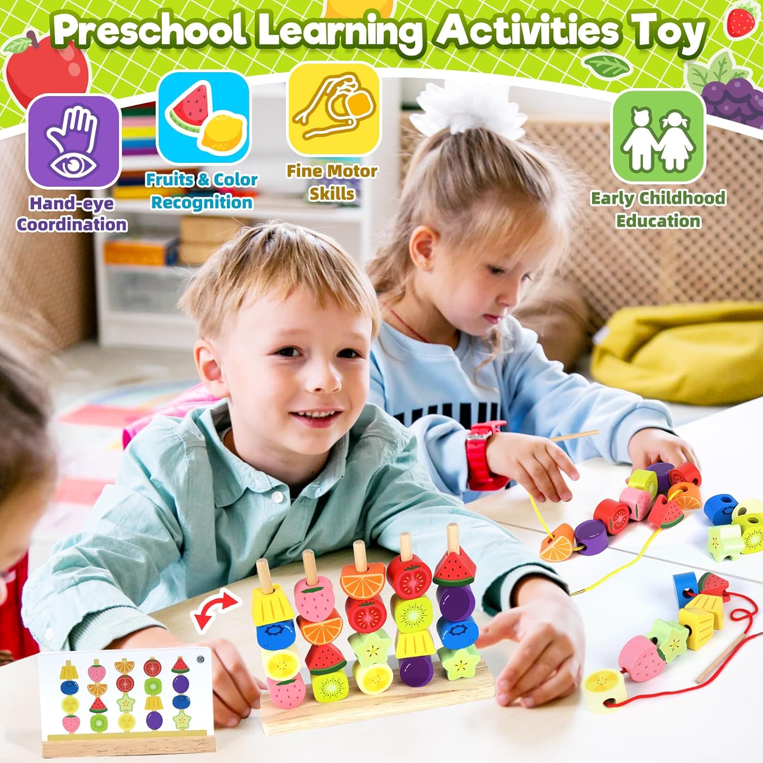 Montessori Wooden Beads Stacking Toys: 2 3 4 Year Old Boys Girls Birthday Gifts image 2