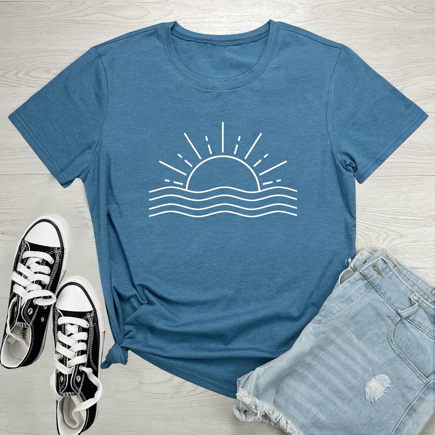 LOOKFACE Womens Cute Sun Graphic Tees Soft Tops - Image 2