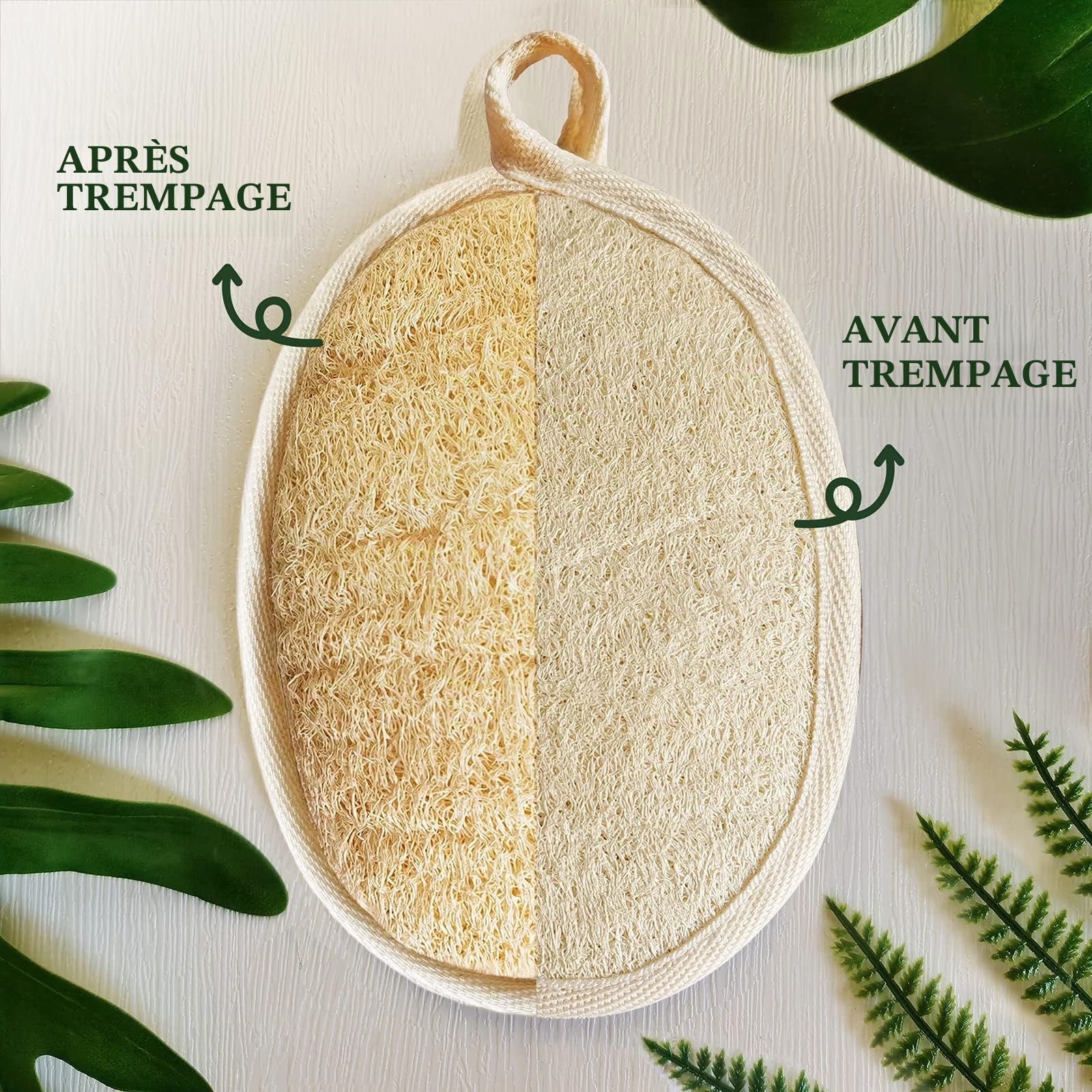 YIQINGJIE Éponge naturelle de luffa exfoliante pour le corps (paquet de 2), douce et facile à faire mousser, faite d'éponges de luffa en fibres végétales naturelles, pour hommes et femmes, beige
