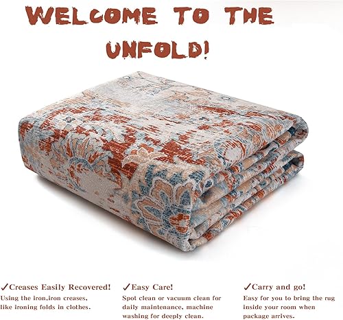 Miniatura 4 de Fashionwu Alfombra lavable de 9 x 12 pies, diseño floral, estilo bohemio, con medallones, para dormitorio, sala de estar, 9 x 12 pies, alfombra