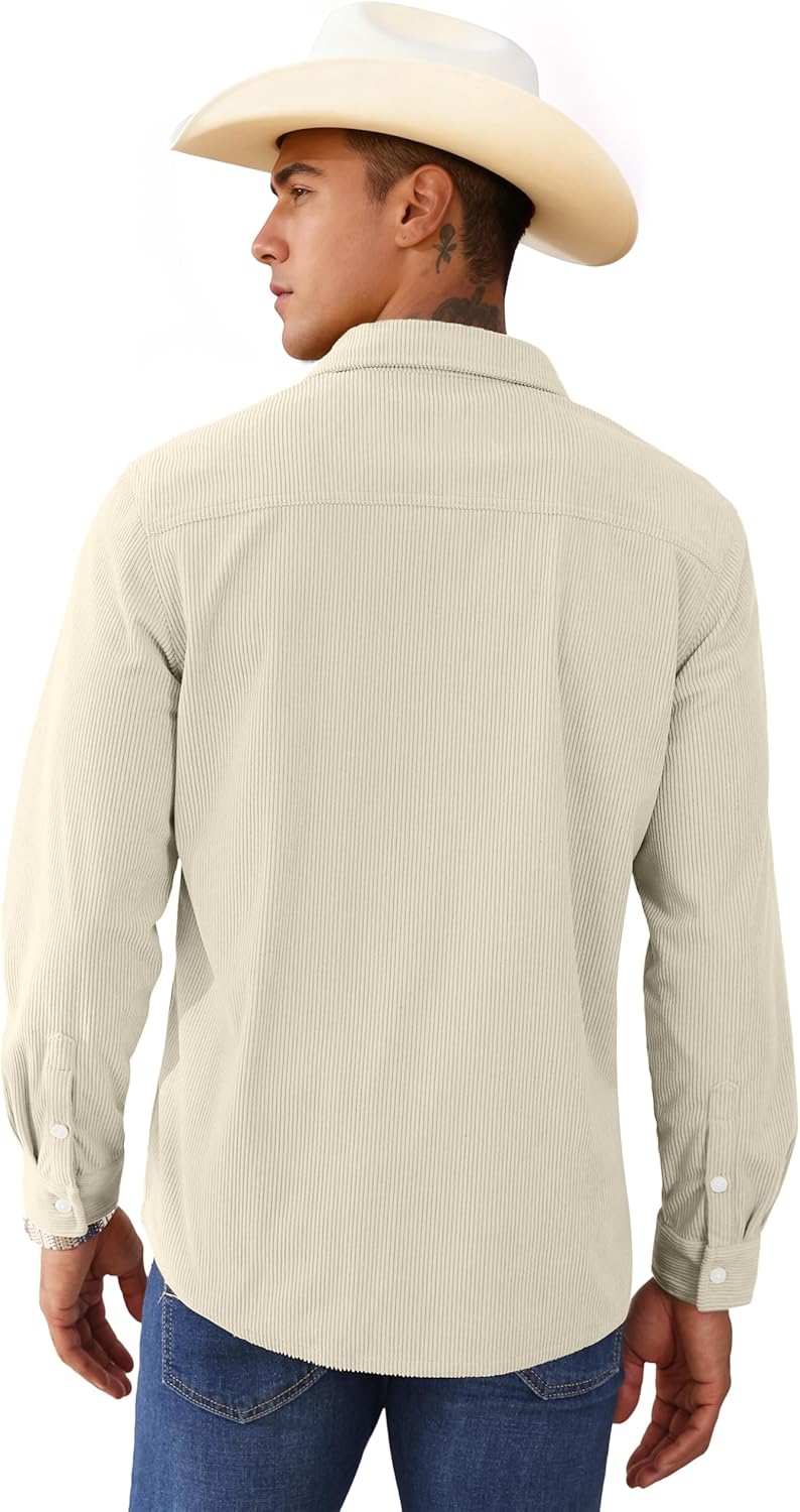 MAGNIVIT Men's Long Sleeve Lightweight Corduroy Work Shacket Shirt Jacket Casual Button-Up Overshirt with Pockets - Image 4
