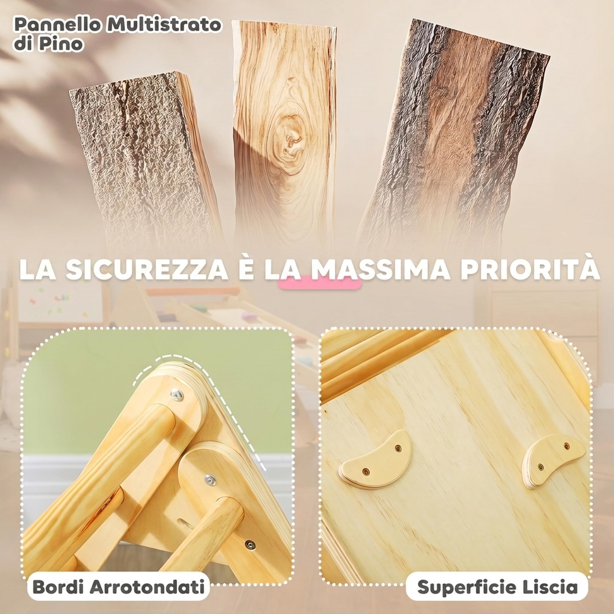 AIYAPLAY Gioco da Arrampicata 3 in 1 in Legno di Pino, Color Legno