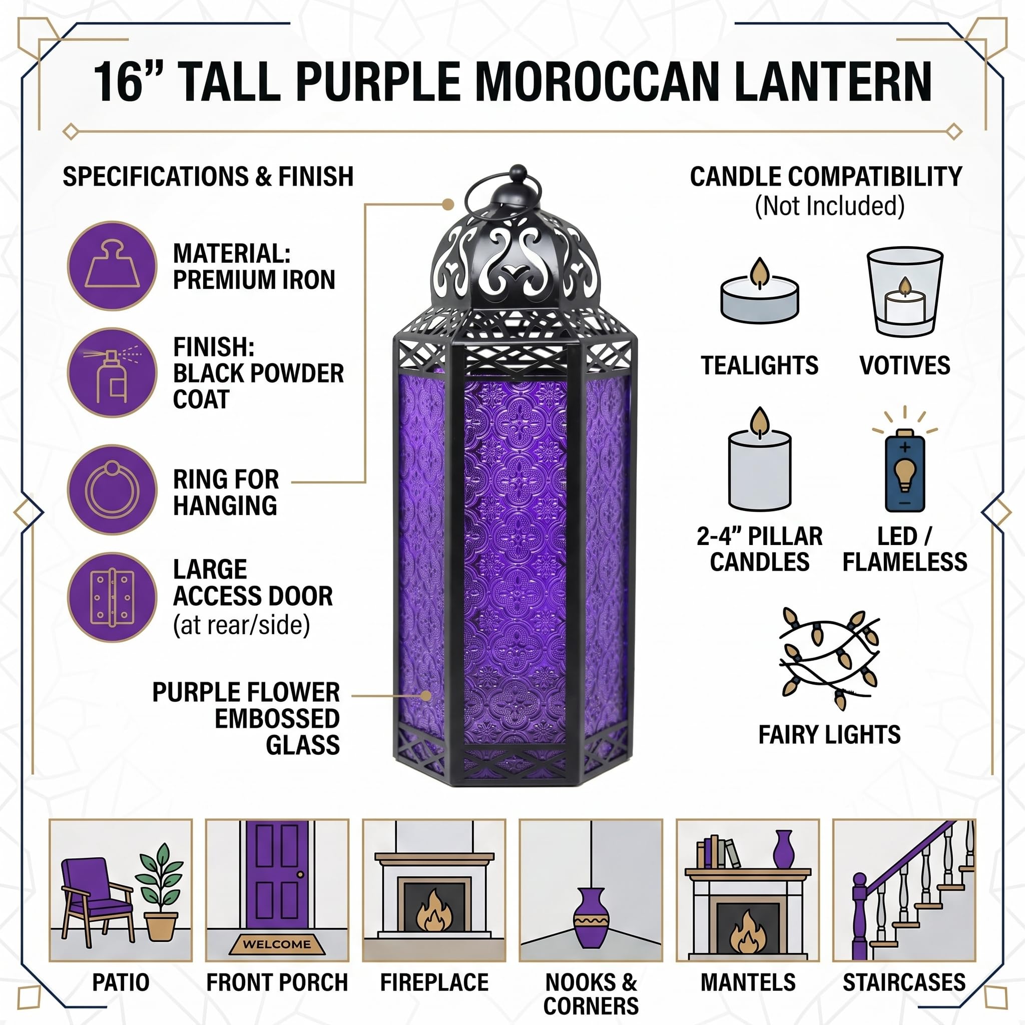 Vela Lanterns Portacandele decorativo marocchino, extra large, viola