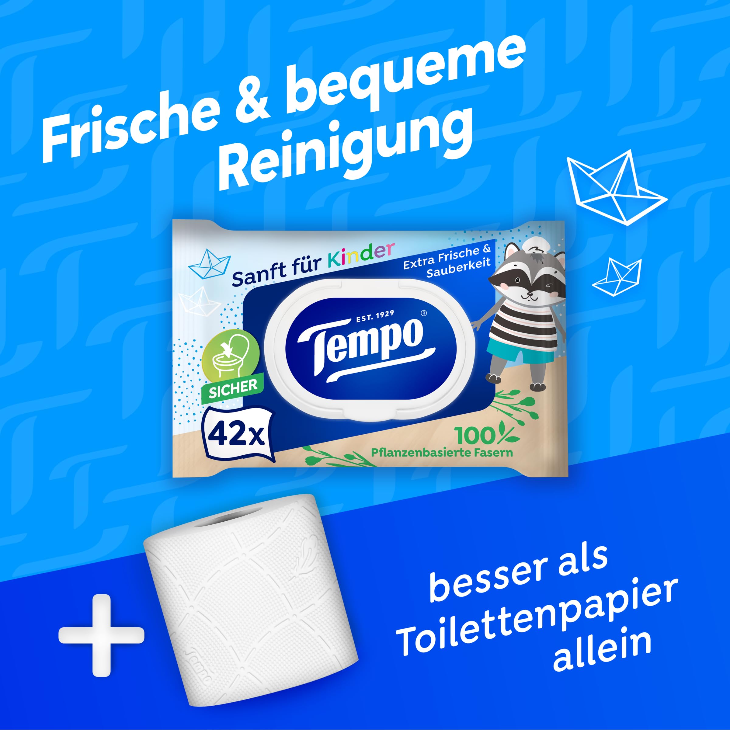 Tempo Toilettenpapier feucht für Kinder, Megapack, Designedition, 16 Packungen, 42 Tücher
