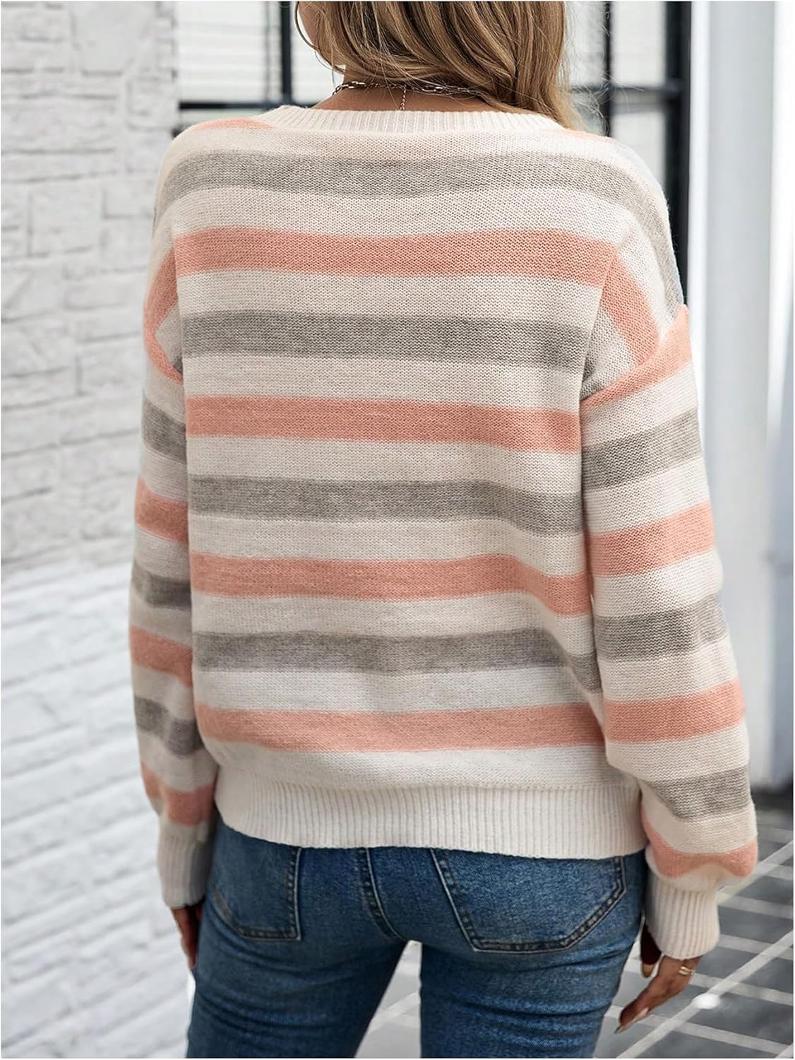 GORGLITTER Women's Argyle Checkered Sweater Plaid Long Sleeve Fall Knit Sweater Pullover Tops - Image 2