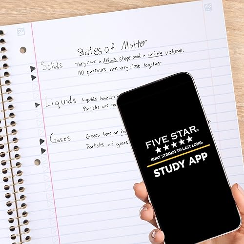 Miniatura 3 de Five Star Cuaderno de espiral + aplicación de estudio, 1 materia, reglas anchas, 8" x 10-12", 80 hojas, combate el sangrado de tinta, cubierta
