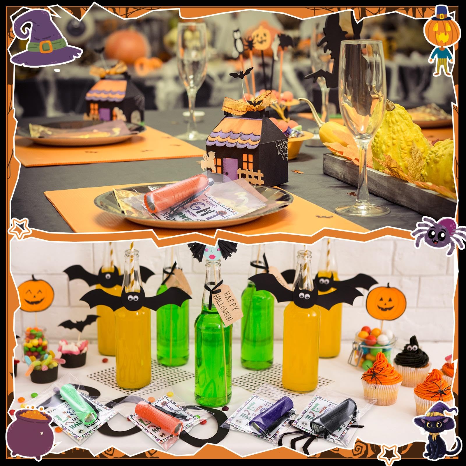 Flutesan 24 Sets Halloween Geschenke Bulk Taschenlampen Set mit ein wenig Licht für Halloween Nachtkarten 9 LED Handlichter mit OPP-Beutel für Gastgeschenke
