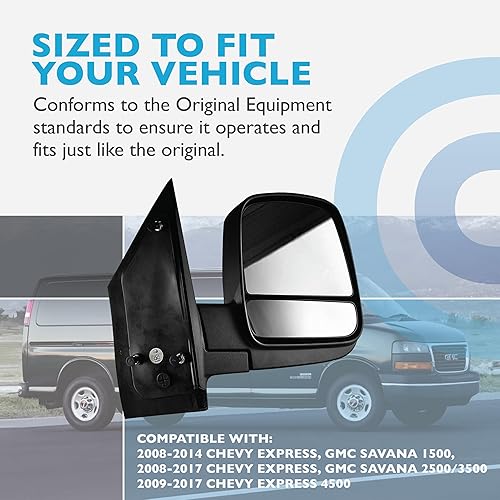 Miniatura 7 de Dependable Direct Espejo lateral del conductor compatible con Chevy Express, GMC Savana 1500 08-14 y Chevy Express, GMC Savana 25003500 08-17