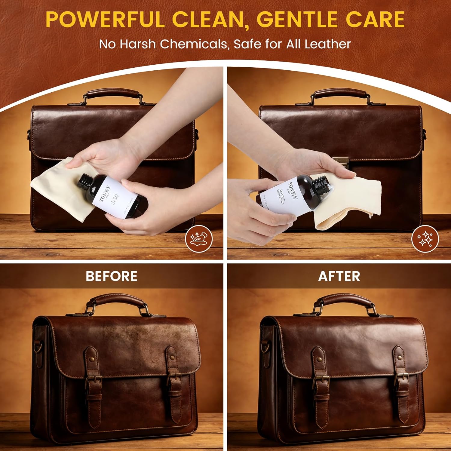 Leather Care Kit,Leather Cleaner and Leather Conditioner,Non-Toxic Leather Care Set for Purse,Leather Bag,Restore Shine,Softens,Removes Stains,Car Seats & Interior,Jackets,Shoes & Bags