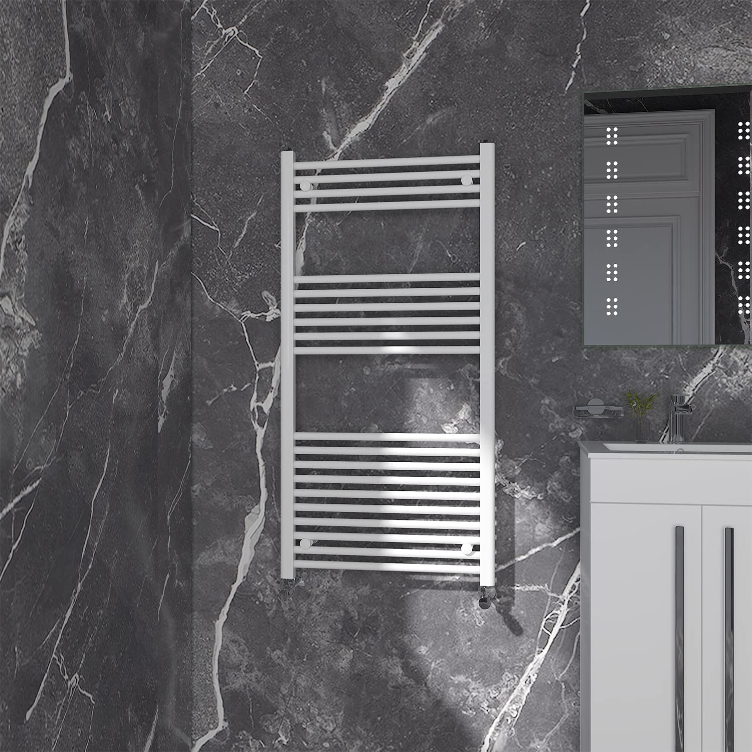 NRG White Straight Central Heating Towel Rail, Heated Radiator 1200×600mm