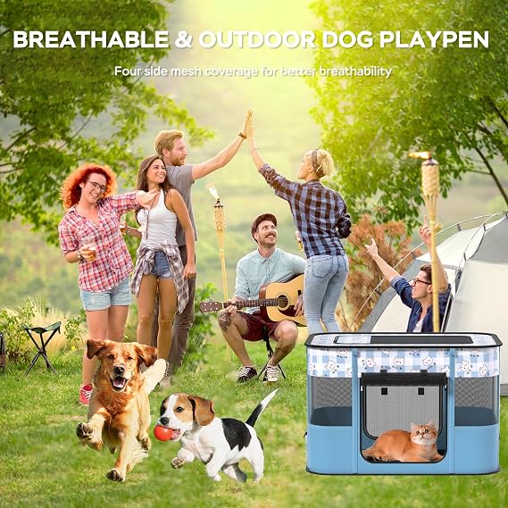 Portable Pet Playpen Cat Cages Indoor, 27.6 L x 21.7 W x 17.7 Collapsible Dog Crates Made of 600D Oxford Material Tent Kennel Playpen for Dogs Cat and Rabbit Travel Dog Playpen Indoor(S, Blue)