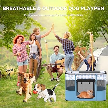 Portable Pet Playpen Cat Cages Indoor, 27.6 L x 21.7 W x 17.7 Collapsible Dog Crates Made of 600D Oxford Material Tent Kennel Playpen for Dogs Cat and Rabbit Travel Dog Playpen Indoor(S, Blue)