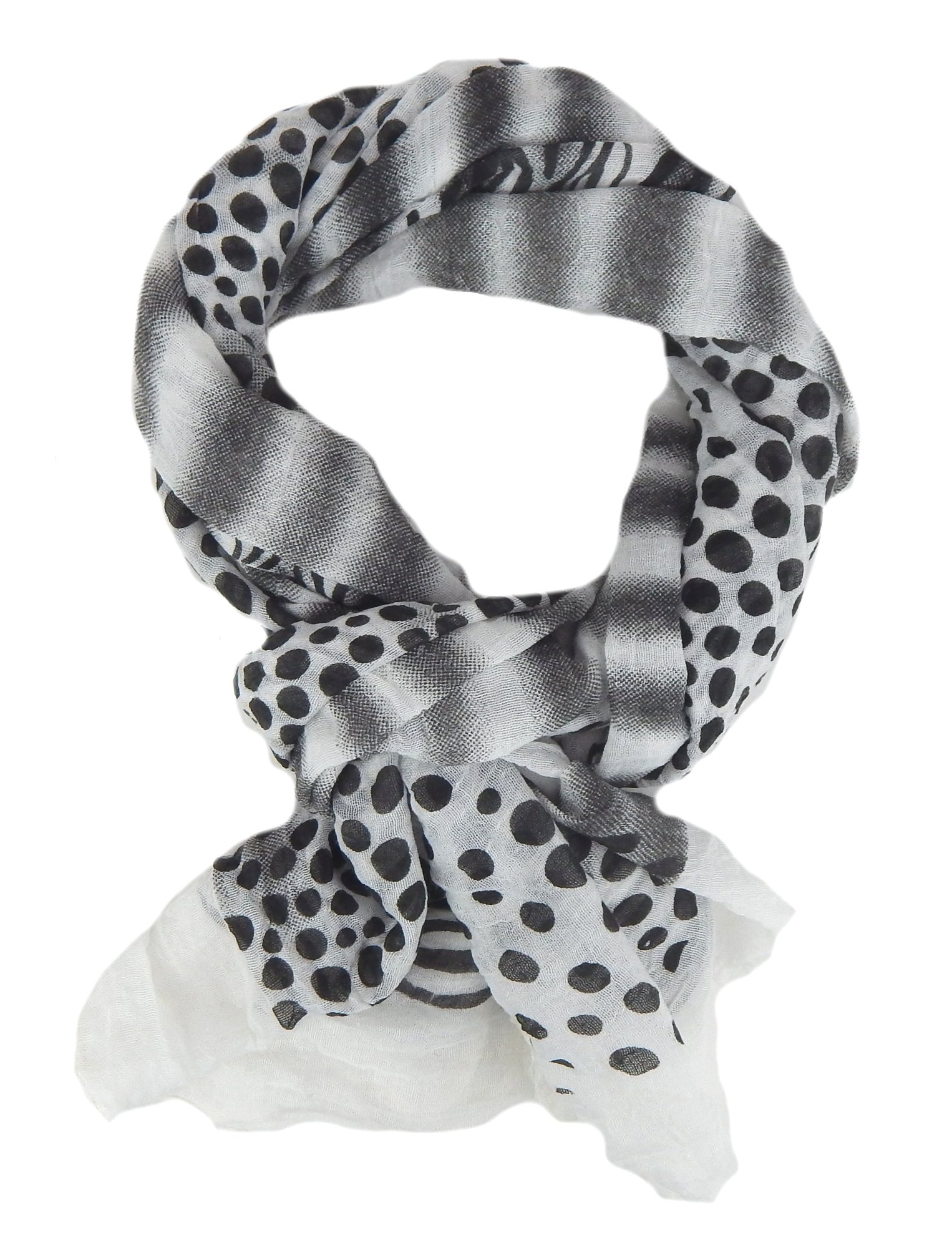 Scarf shawl woman ivory black with animal print and polka dots