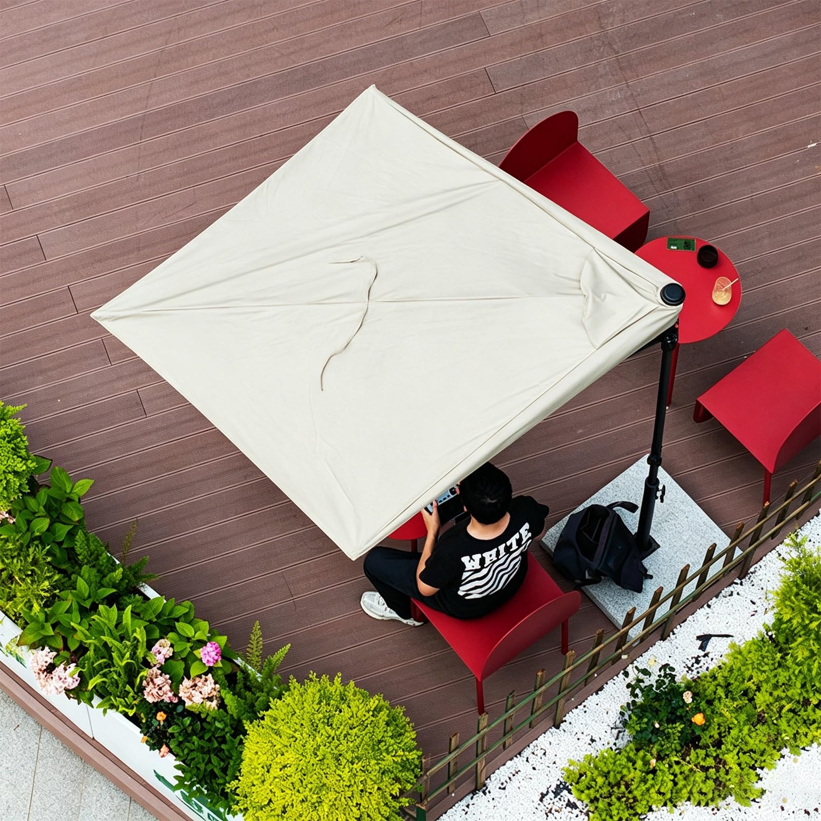 Ombrellone da Esterno 1/4, Parasole Esterno Quadrato Da 165cm Resistente Ai UV, Struttura Rinforzata Con Base Riempibile D’Acqua, Palo Con Altezza Regolabile 1,7–2,5m Per Giardino E Balcone