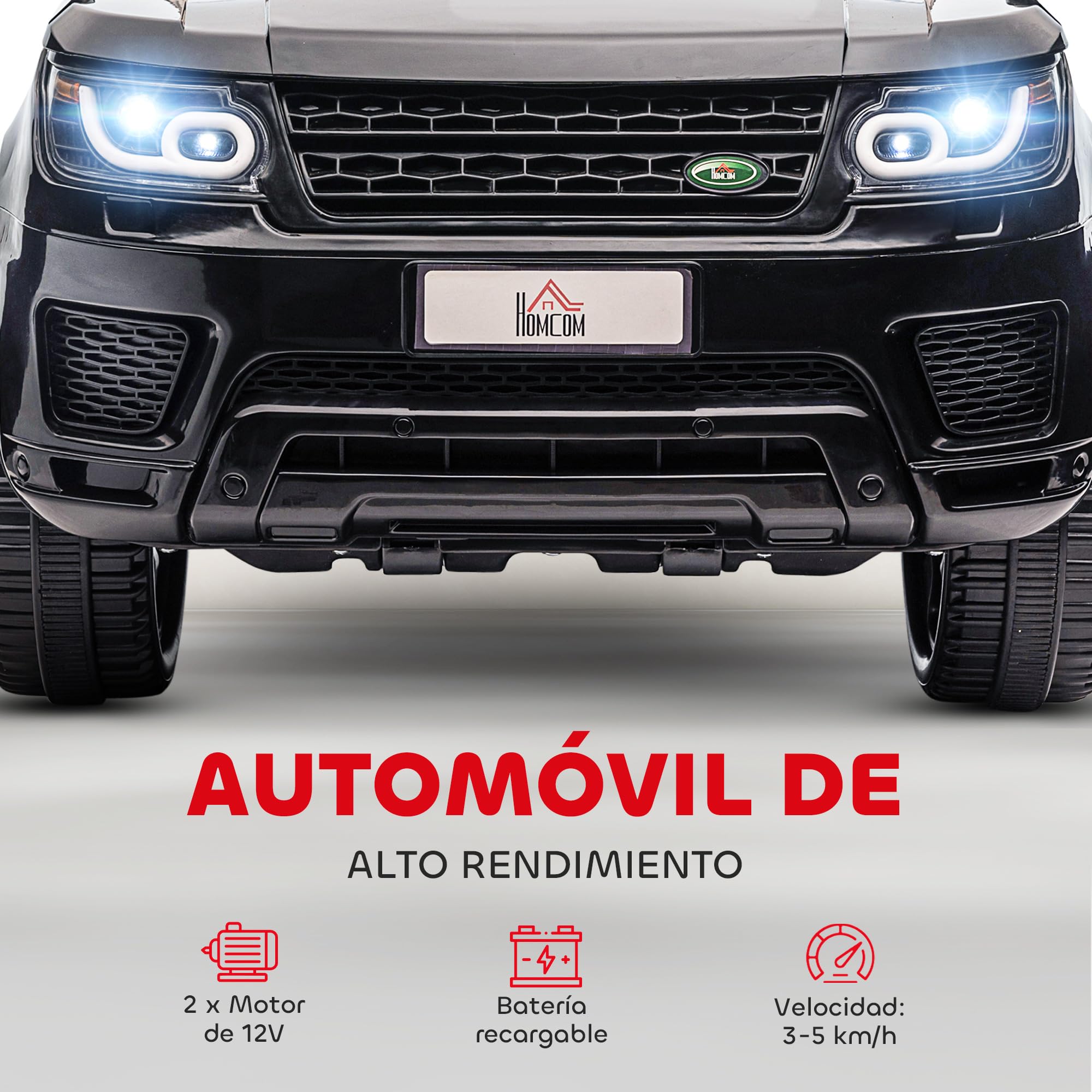 HOMCOM Coche Eléctrico SUV para Niños de 3-6 Años Coche de Batería 12V con 2 Motores Mando a Distancia Faros Bocina Música USB y Apertura de Puerta 3-5 km/h 110x68x52 cm Negro