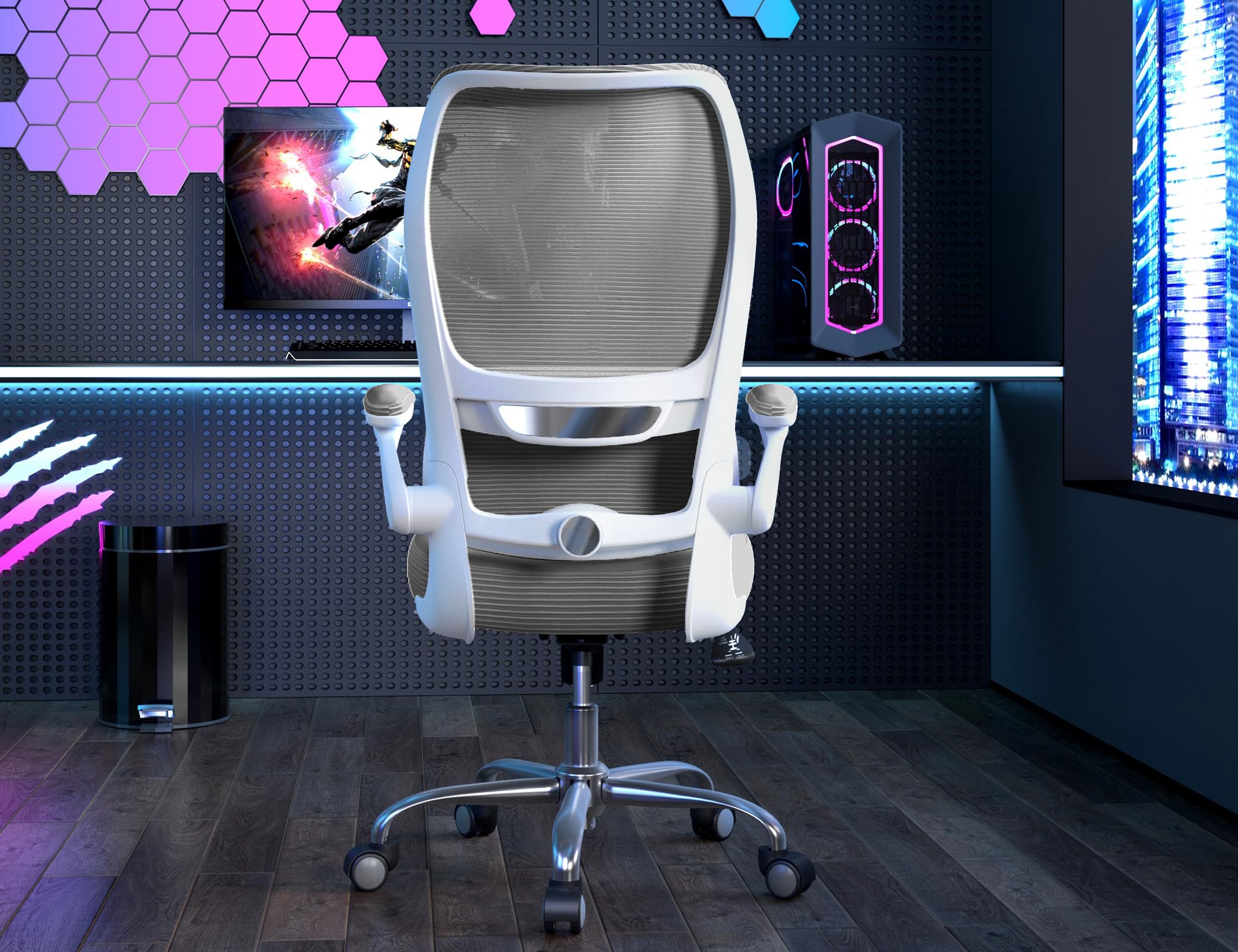 TRALT Ergonomic Office Chair - Desk Chair with Wave High Back Adjustable Lumbar Support Computer Chair - Gaming Chairs Mesh Backrest and PU Leather Seat for Home Reading Chairs to Adults(Grey)