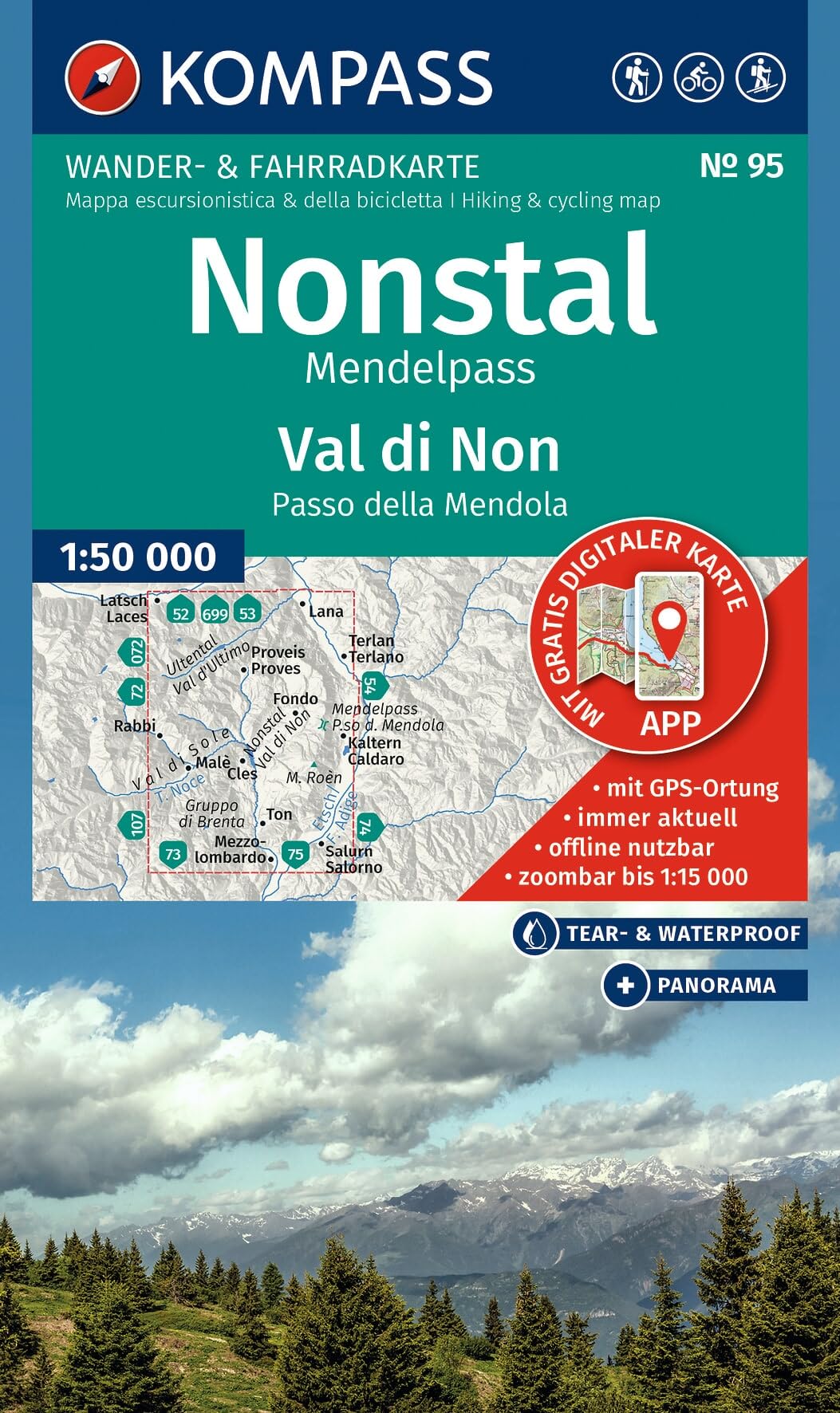 KOMPASS Wanderkarte 95 Nonstal, Mendelpass, Val di Non, Passo della Mendola 1:50.000: Wander- und Fahrradkarte in einem - inklusive Offline-Verwendung ... Wander-& Radwege. Panorama. Skitouren.