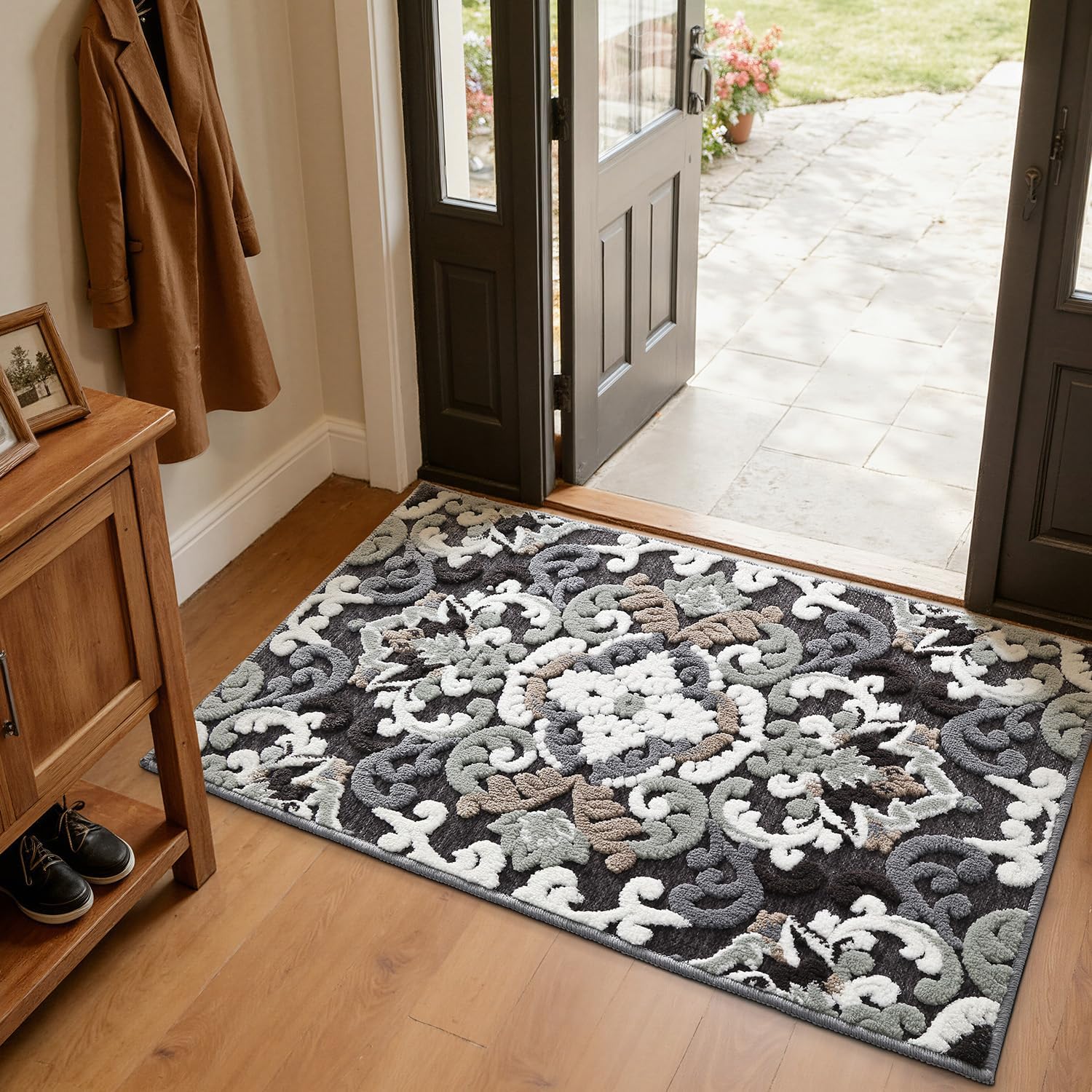 LUMI Indoor Door Mat for Entrance 26x46, Luxury Front Doormat with Non-Slip Latex Rubber Backing, Soft Washable Dirt Trapper, Flower Bliss (Rolled Package) - Image 7