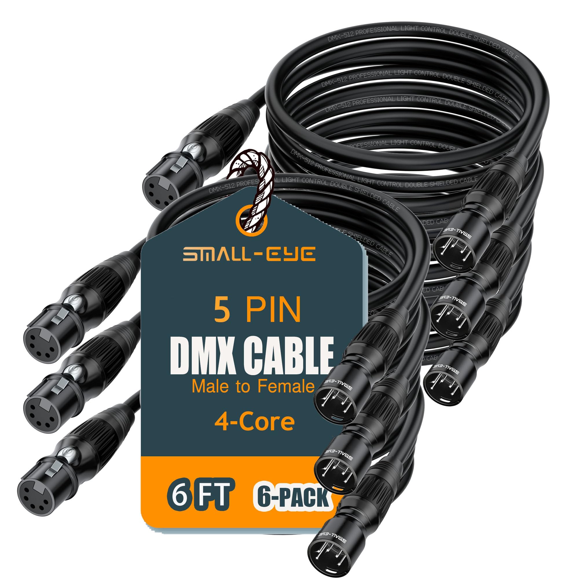 SMALL-EYE 5 Pin DMX Cable 6ft 6 Pack – 4-Core Male to Female Stage Lighting DMX512 Cable(6')