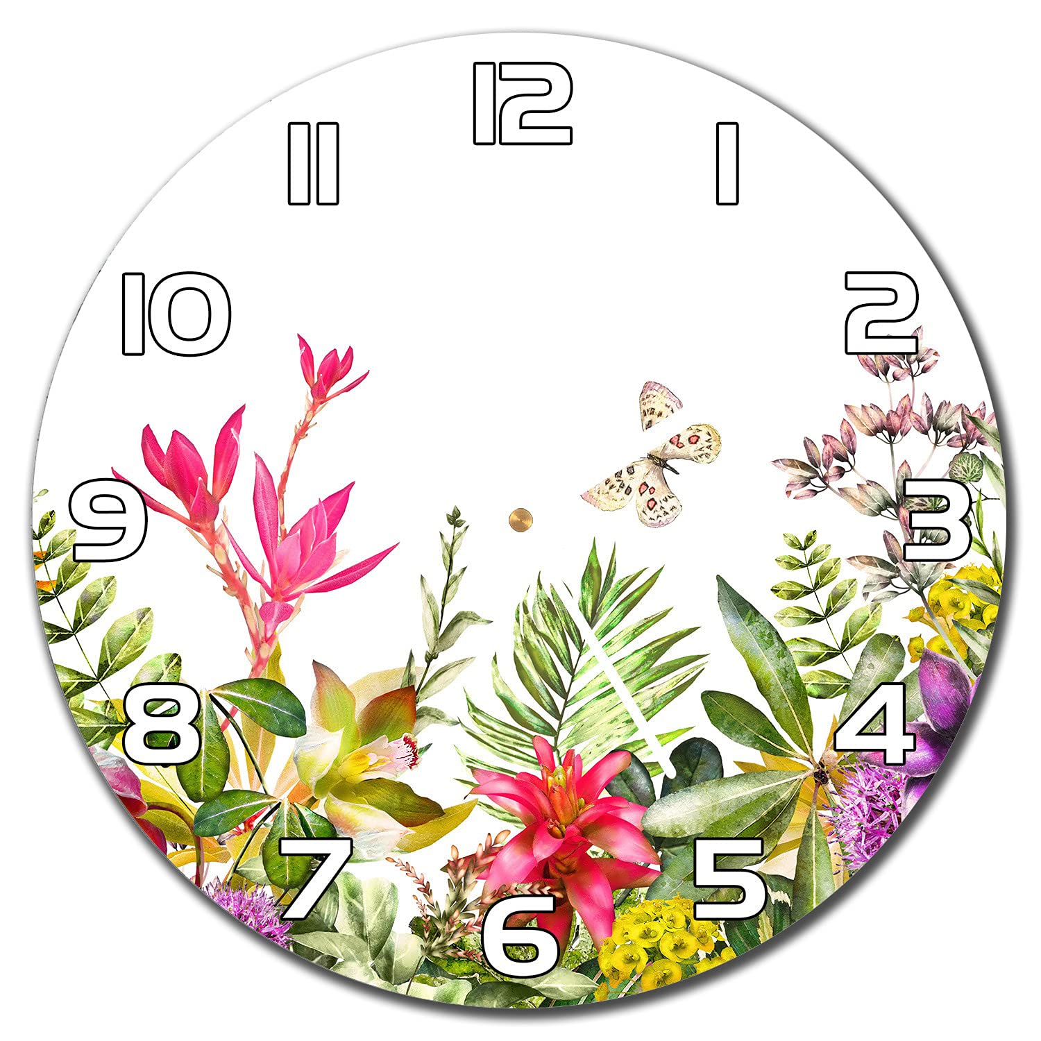Horloge murale en verre Coloray lisible et silencieuse motif plantes 30 cm