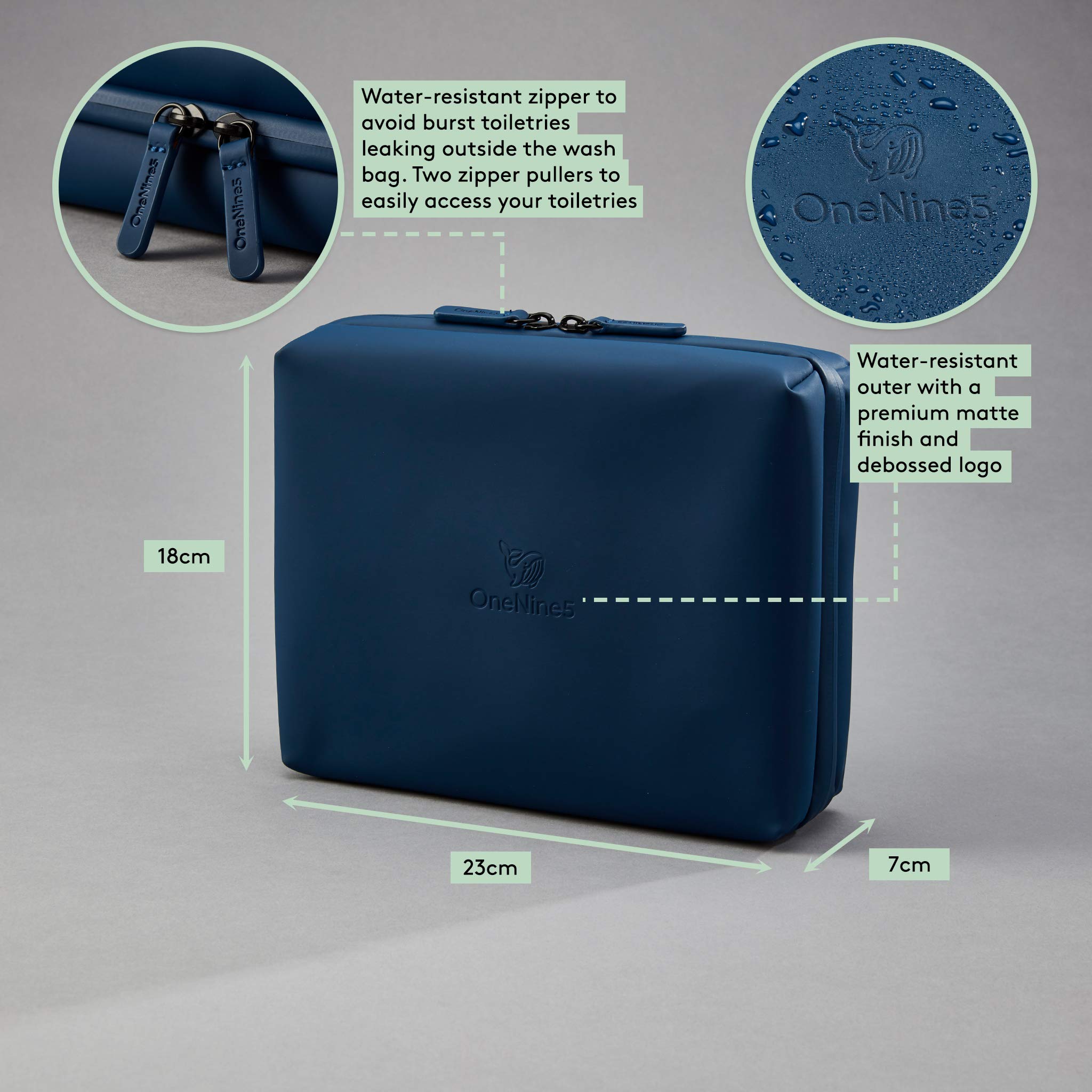 Eco-Friendly Travel Wash Bag, Toiletry Bag with 100% Recycled Plastic Lining & Hanging Hook